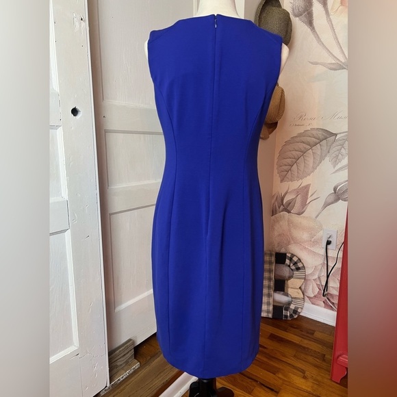 TALBOTS SZ 4 SHEATH DRESS BLUE BACK ZIP FRONT KICK PLEAT CAREER PARTY WEAR - Picture 2 of 8